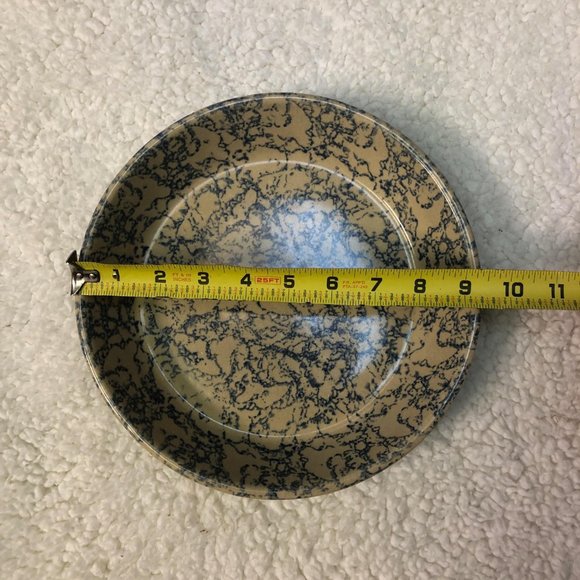 Vtg Robinson Ransbottom Roseville Pottery Blue Spongeware Pie Plate - Picture 3 of 3